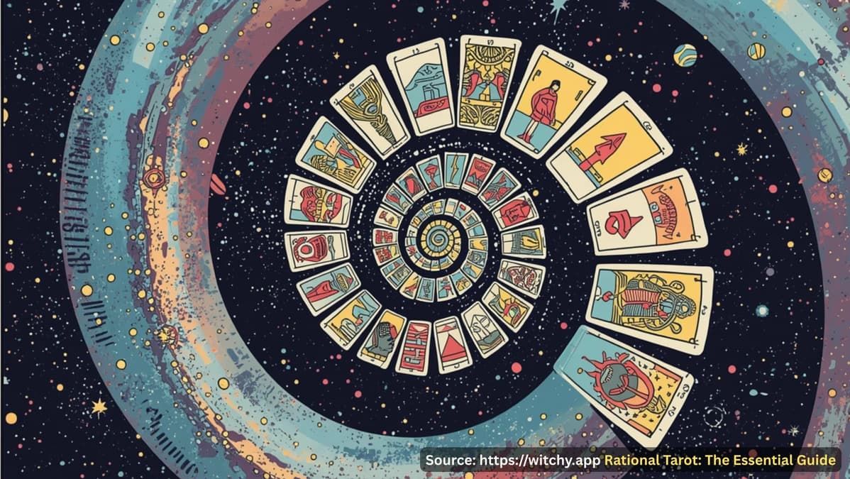 A graphic showing a single deck of cards expanding into a galaxy of possible sequences